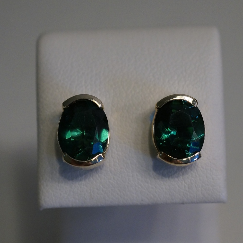 14KY Gold Split Bezel Genuine Tourmaline Earrings